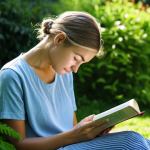 Digital Detox**

A woman in comfortable, modest clothing is peacefully reading a physical book in a sunlit garden, surrounded by lush greenery. Her phone is out of sight. The scene evokes a sense of calm and disconnection from technology. Natural lighting, soft focus, peaceful atmosphere, fully clothed, safe for work, appropriate content, professional, modest, perfect anatomy, correct proportions, natural pose, well-formed hands, proper finger count, natural body proportions.

**