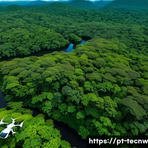 Home 33 테크노사피엔스와 기후 변화 대응 - A high-tech environmental monitoring scene featuring multiple drones equipped with high-resolution c...